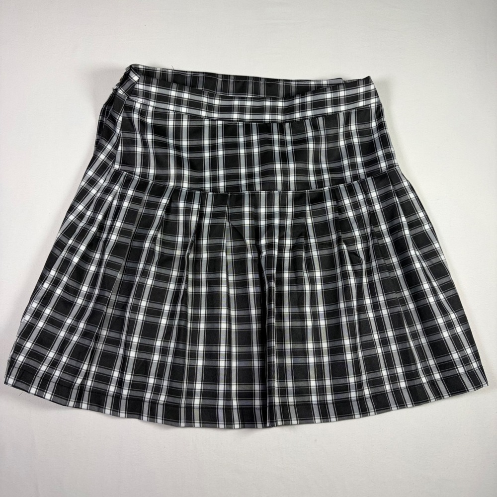 Sim & Sam Pleated Plaid Mini Skirt Black White Preppy Academia Grunge Women M